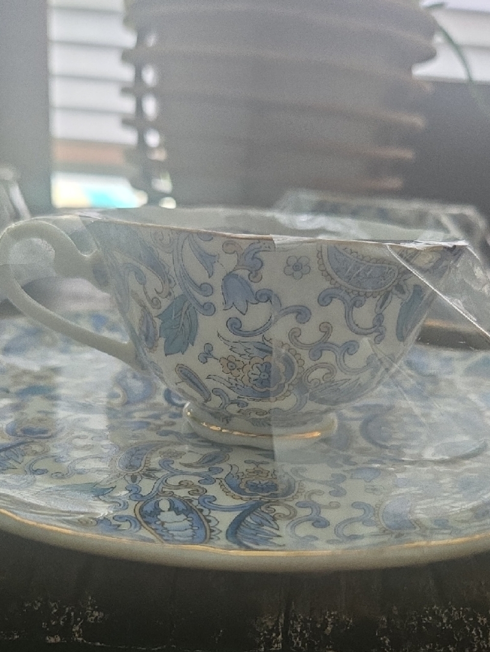 Blue Floral Ceramic Tea Cup Saucers - Set of 4 Lefton's Hand Painted China - Picture 5 of 6